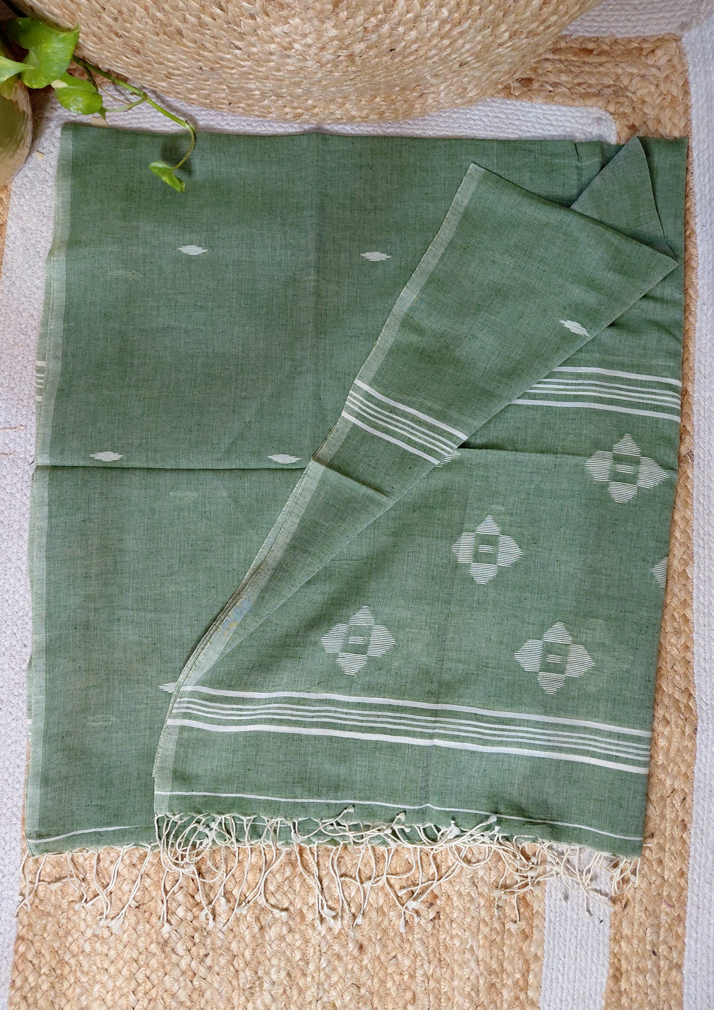 Jamdani Cotton Suit- Green JS5