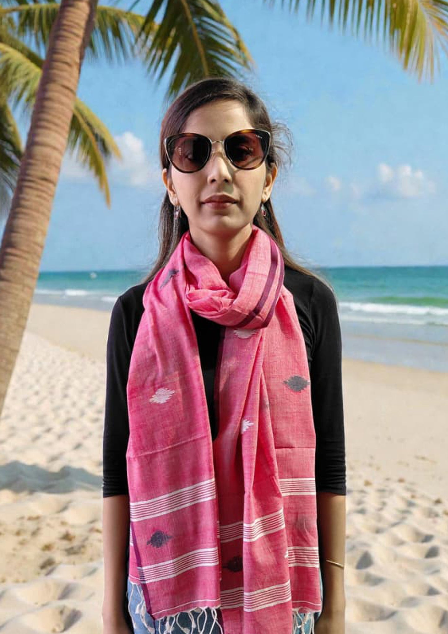 Jamdani Stole- Pink HJ27