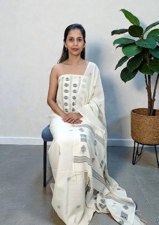 Jamdani Cotton Suit- White JS6