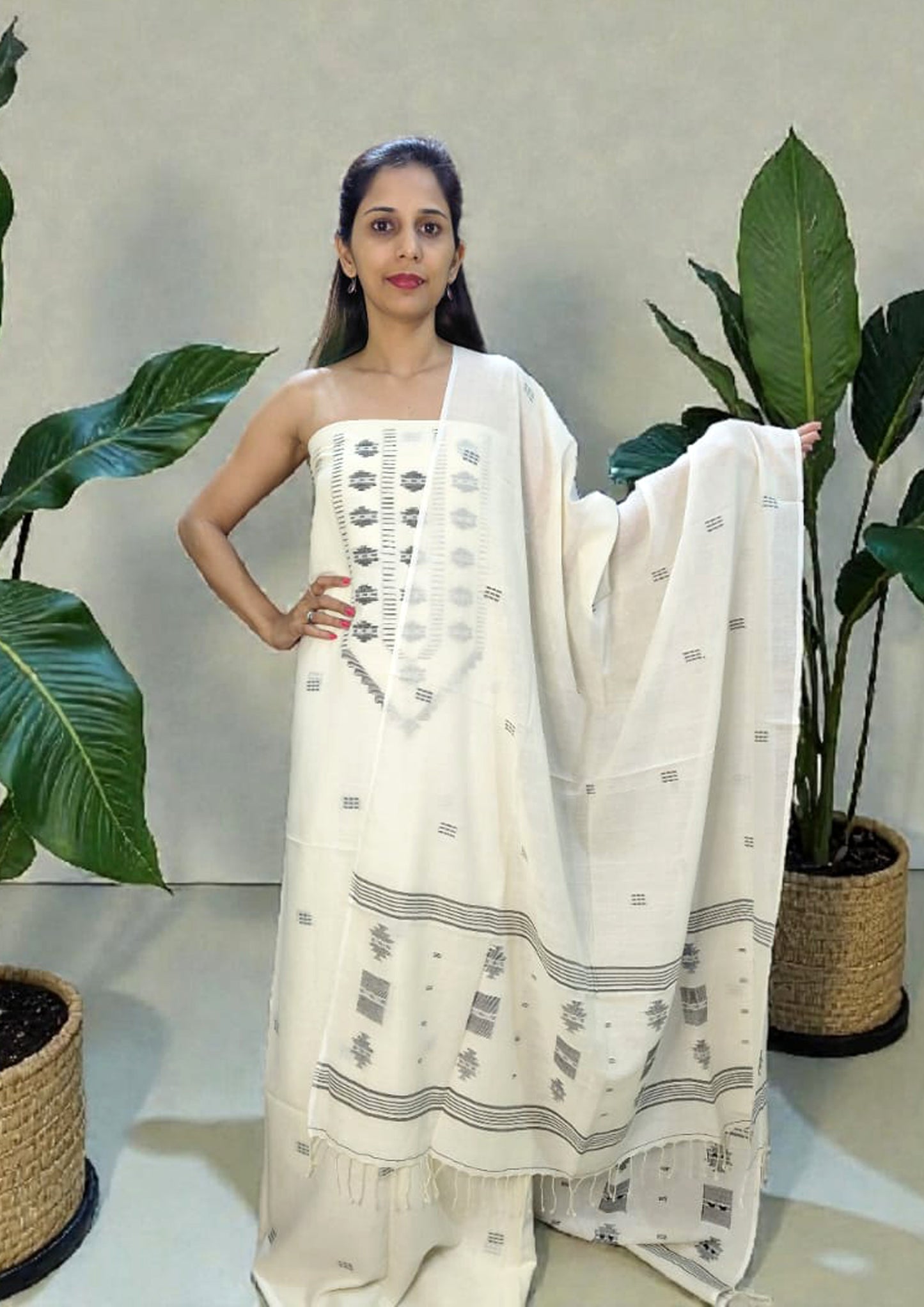 Jamdani Cotton Suit- White JS6