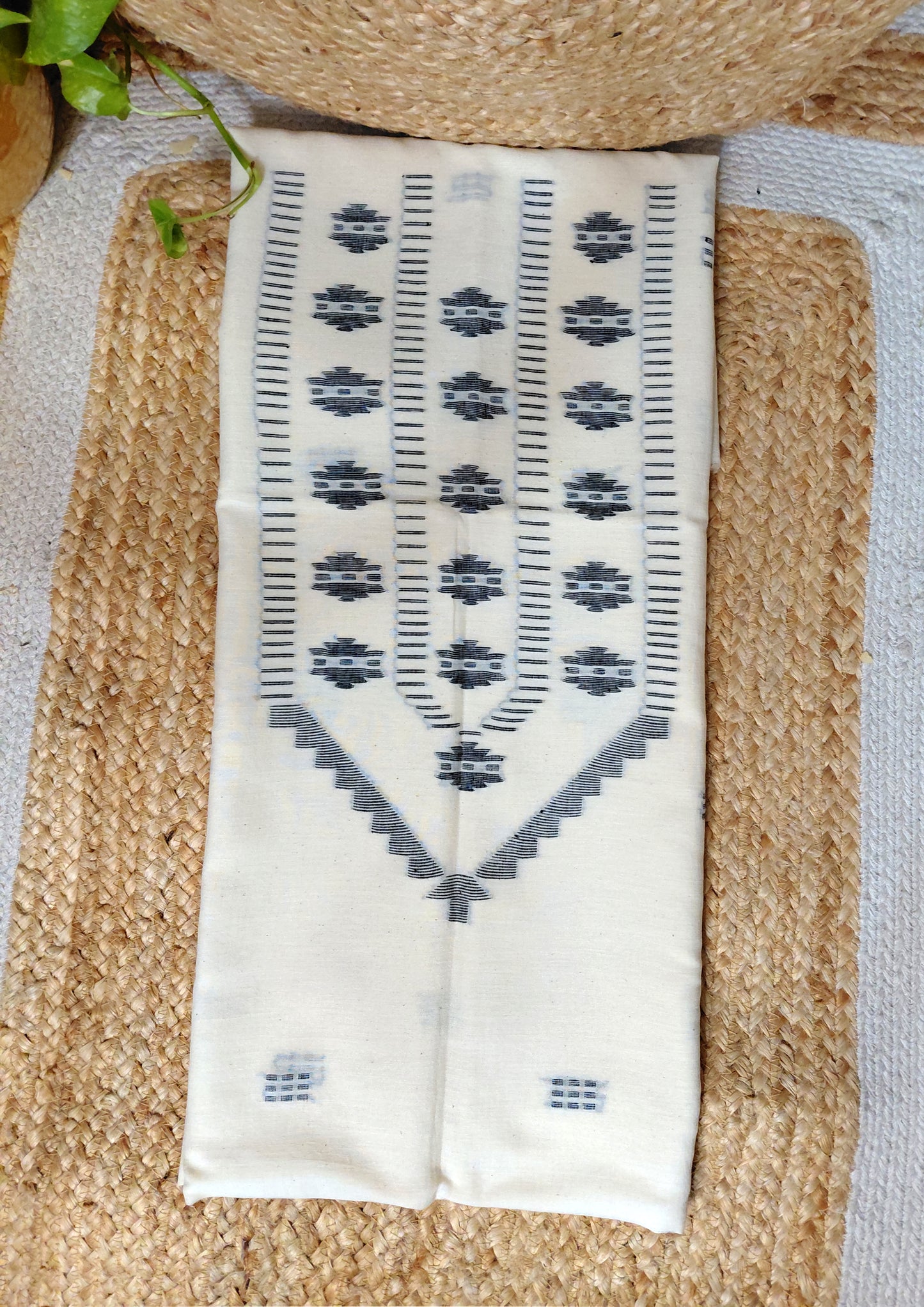 Jamdani Cotton Suit- White JS6