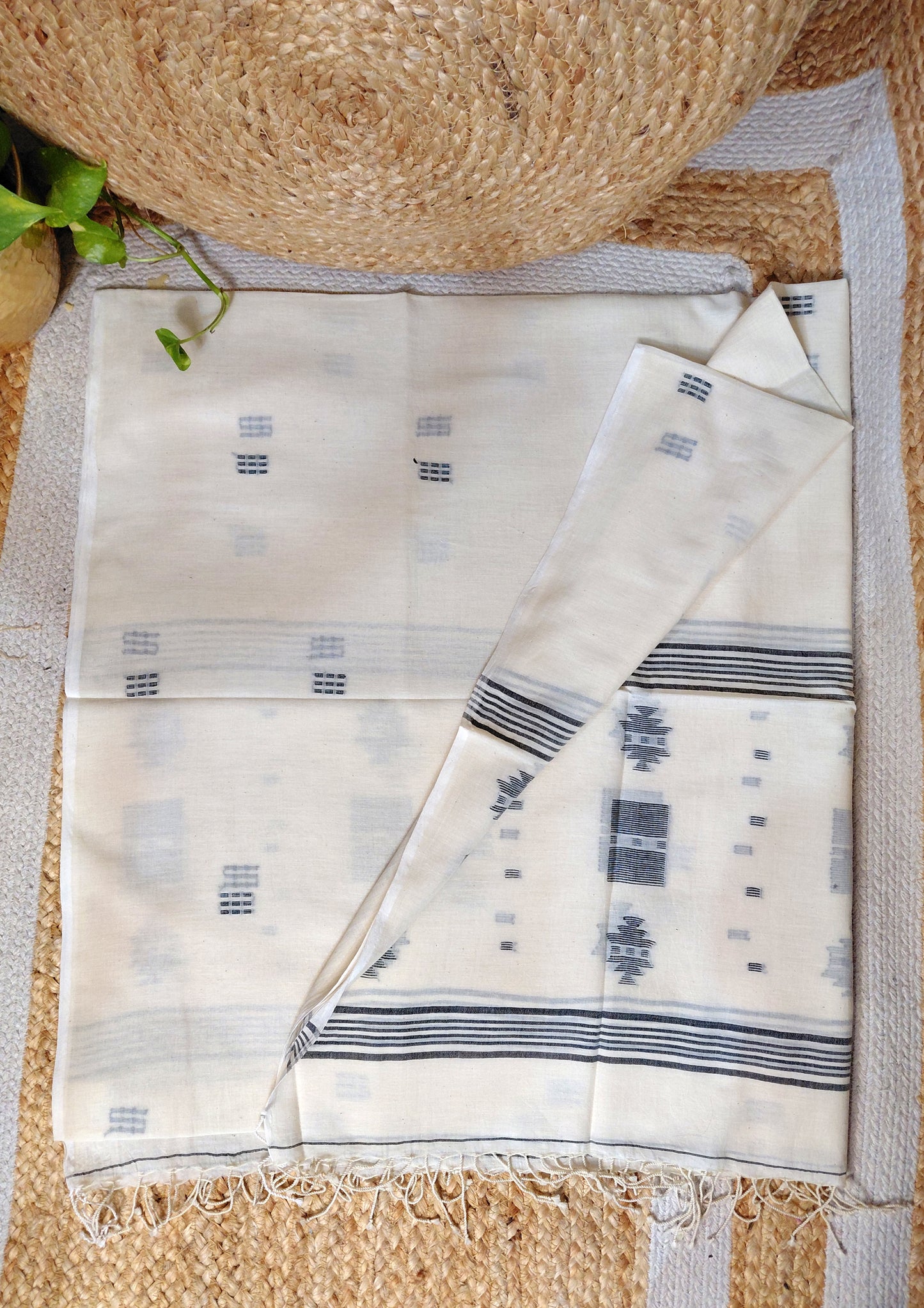 Jamdani Cotton Suit- White JS6