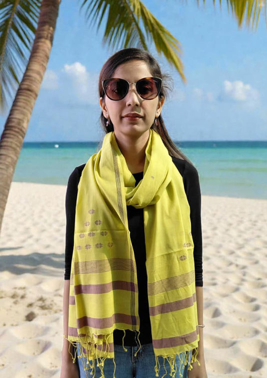 Jamdani Stole- Lime Green HJ24