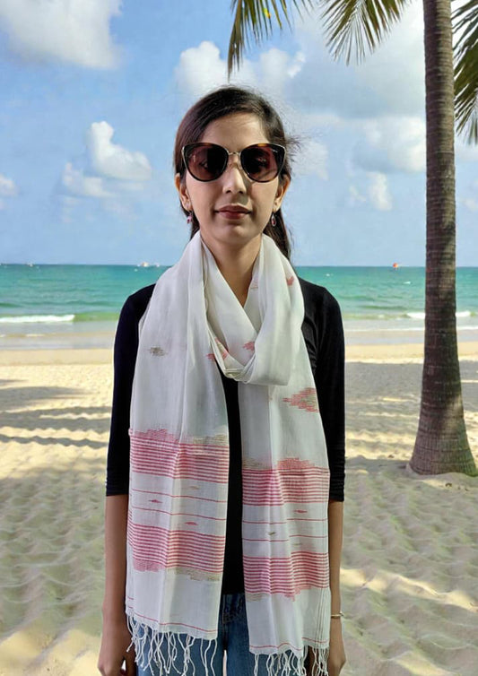 Jamdani Stole- White HJ30