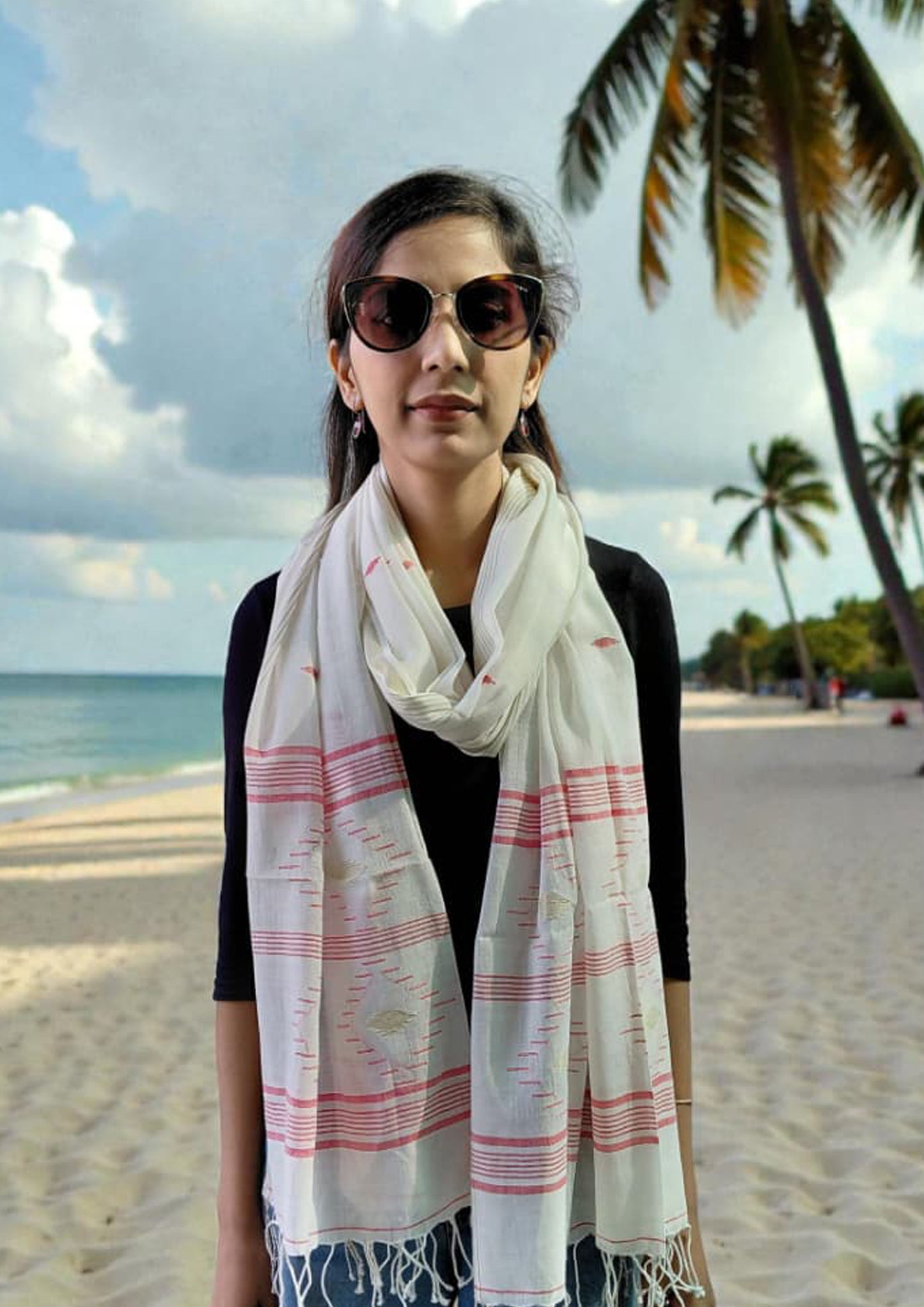 Jamdani Stole- White HJ25