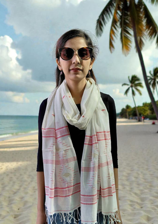 Jamdani Stole- White HJ25