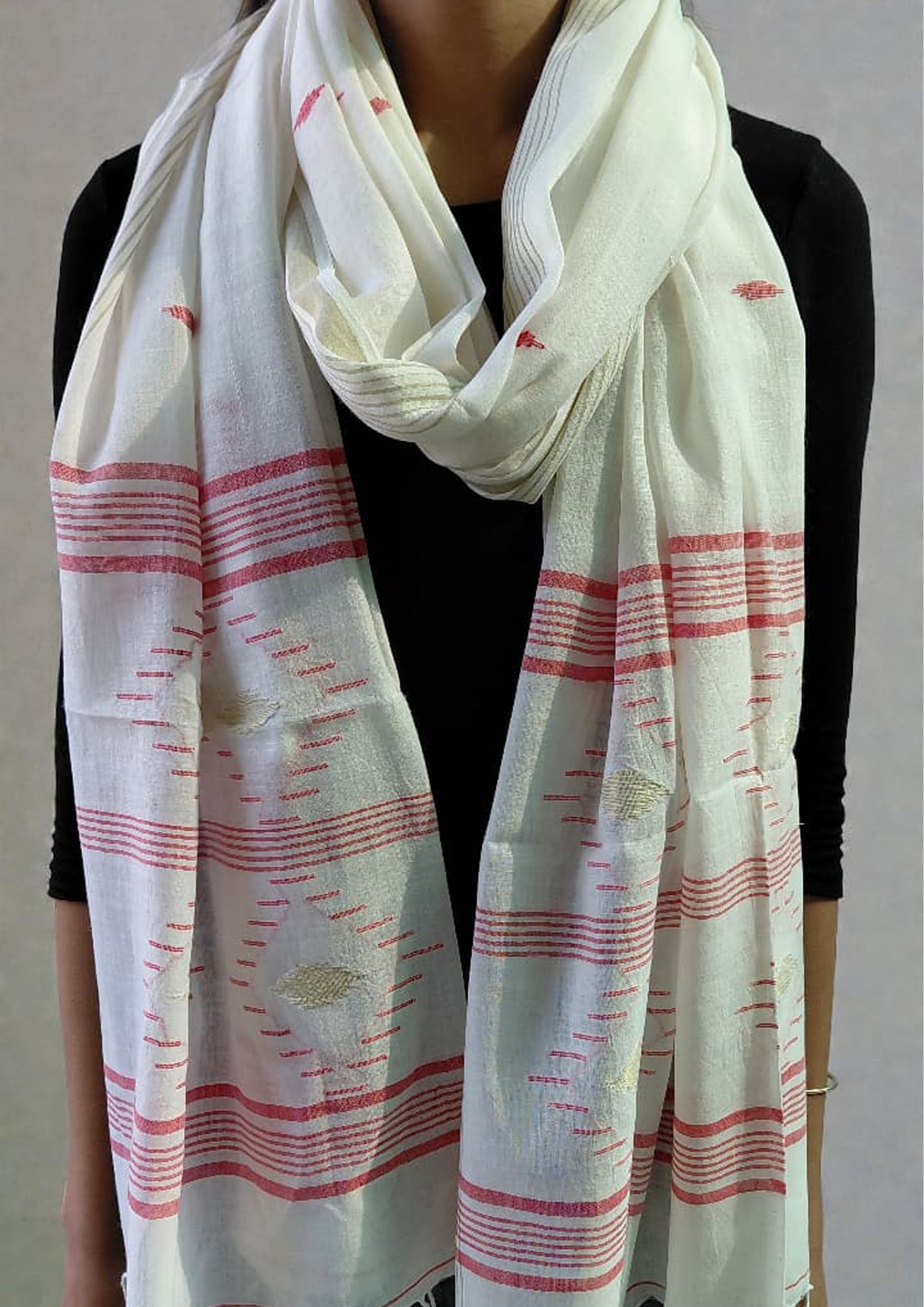 Jamdani Stole- White HJ25