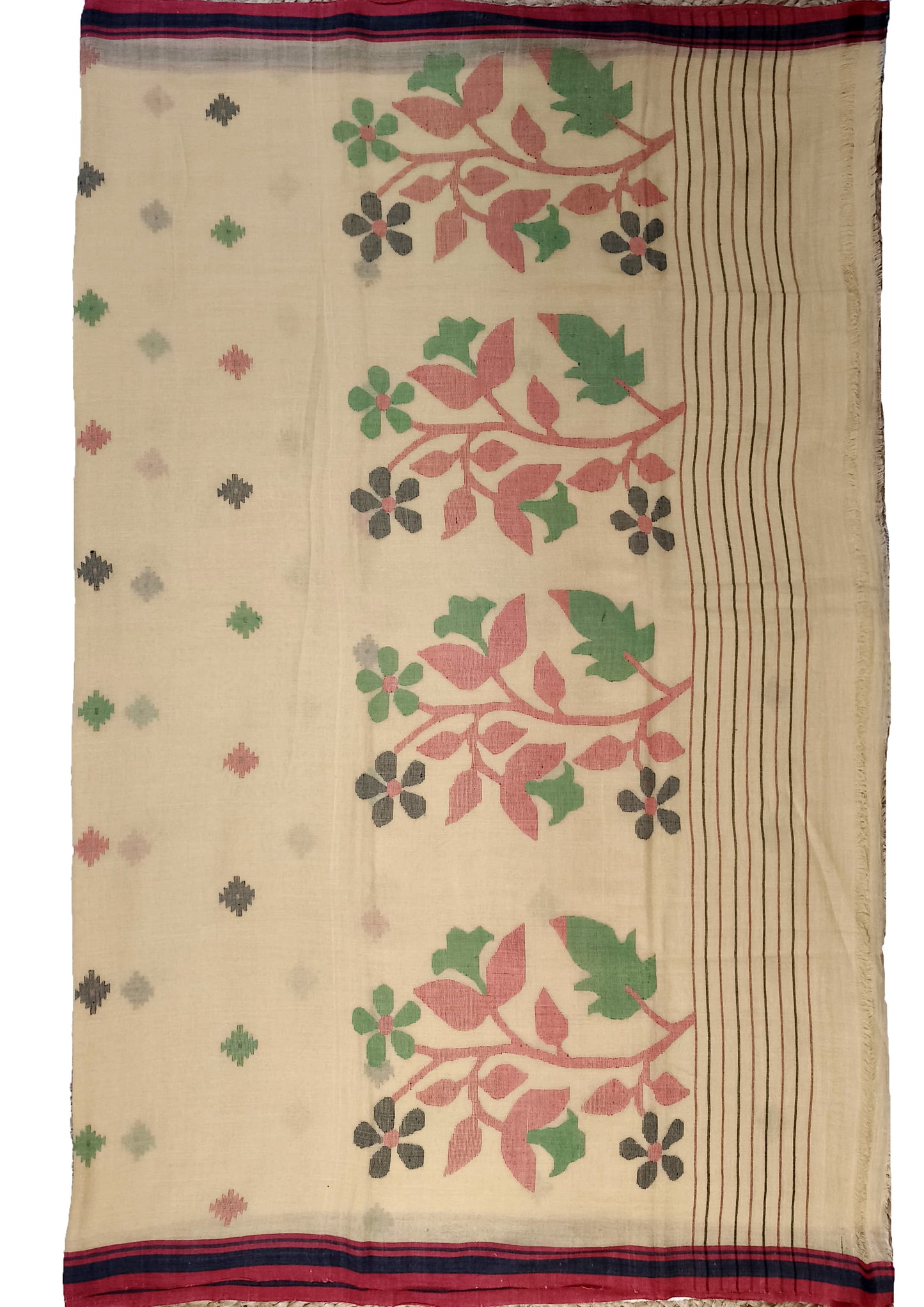 Cotton Jamdani Phool Buti- Cream