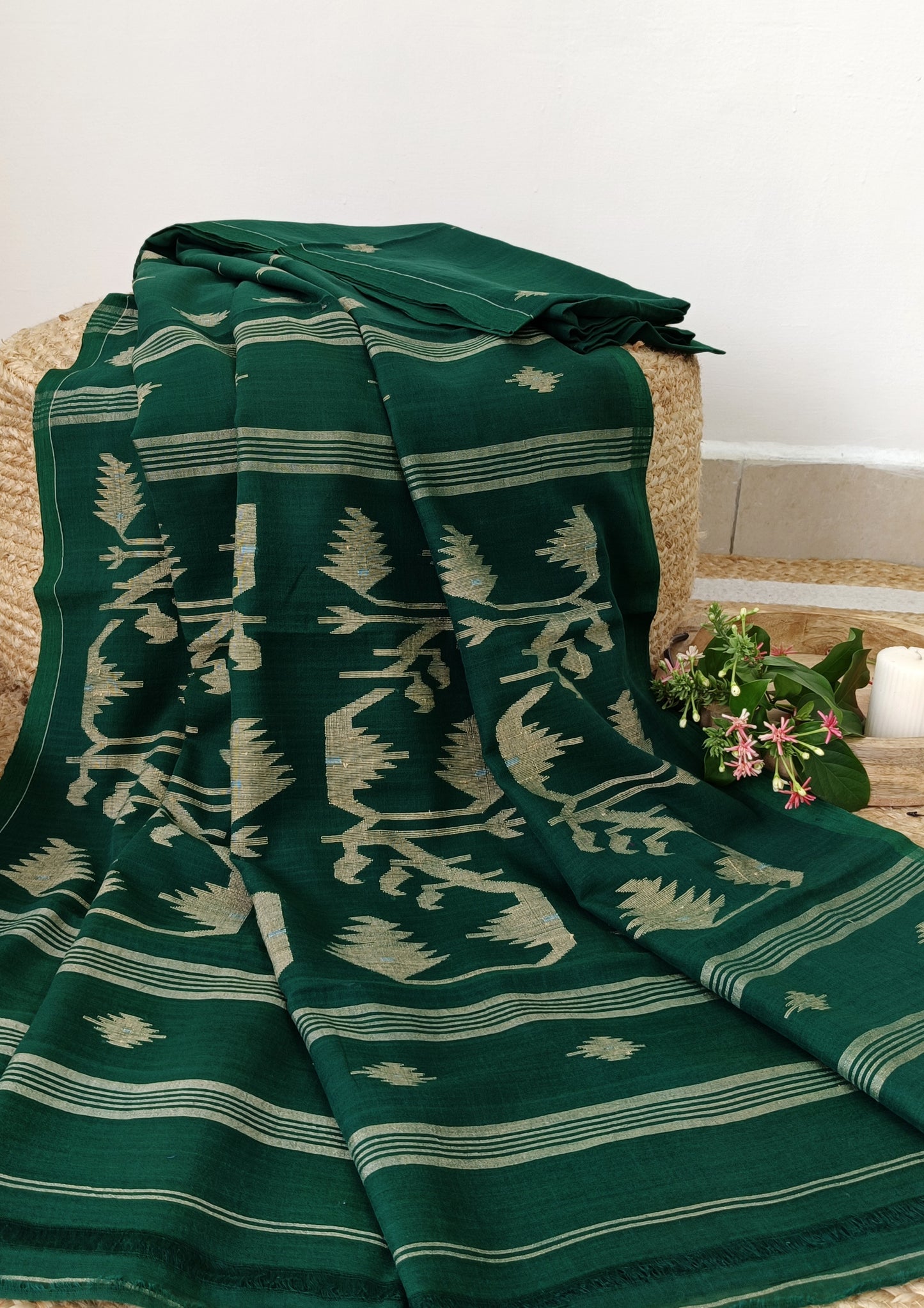 Cotton Jamdani Buti J25- D Green