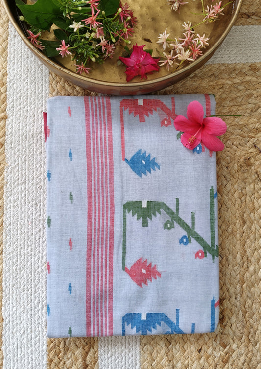 Cotton Jamdani Buti J27- Ice blue