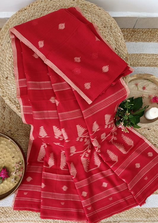 Cotton Jamdani Buti J23- Red