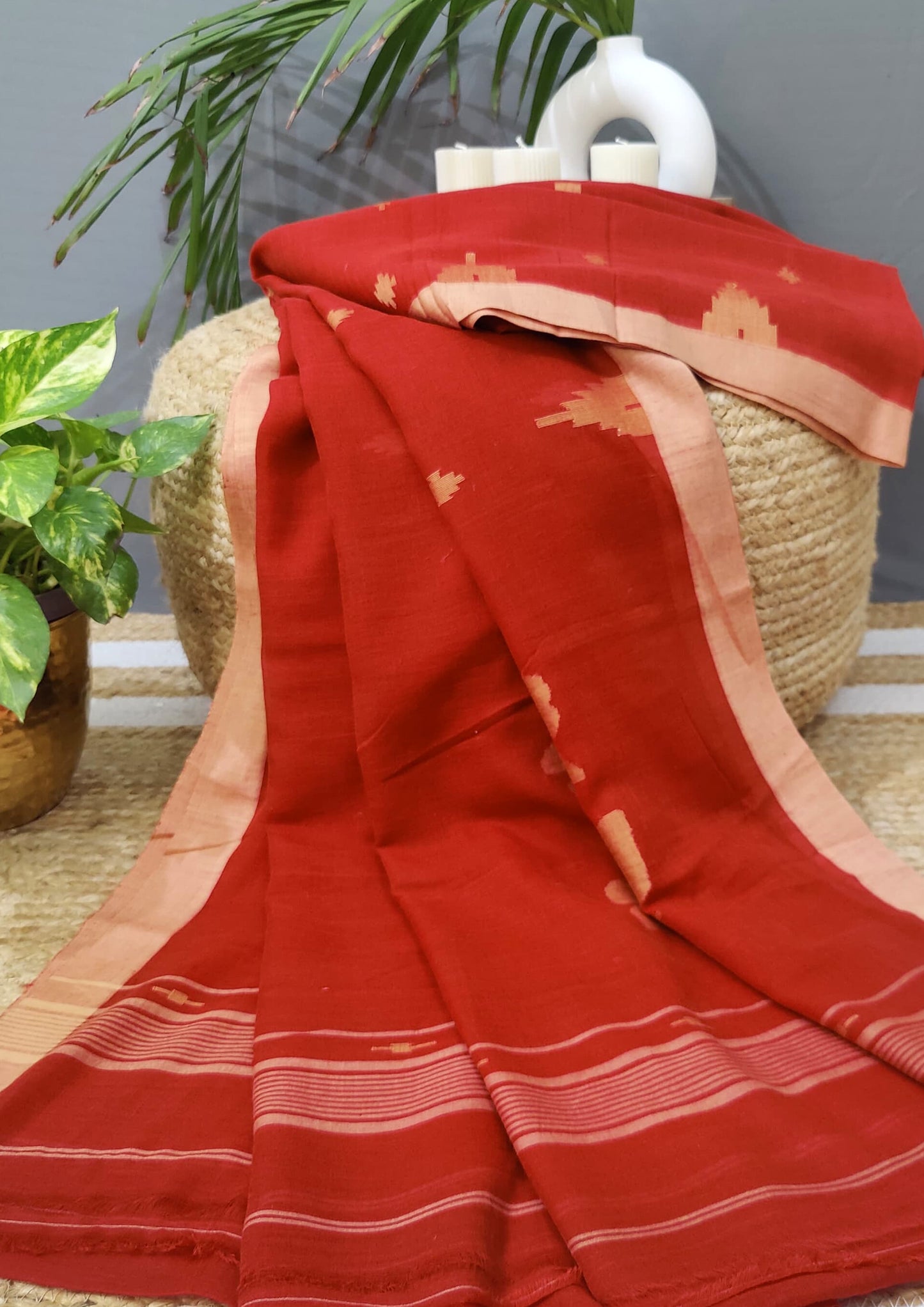 Cotton Jamdani Phool Buti- Orange