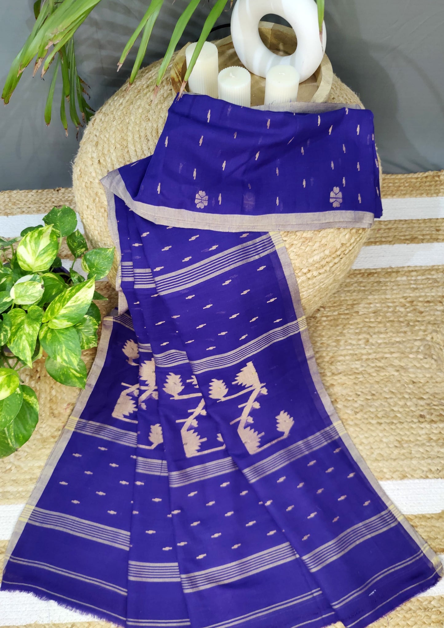 Cotton Jamdani Machi buti Saree- Purple