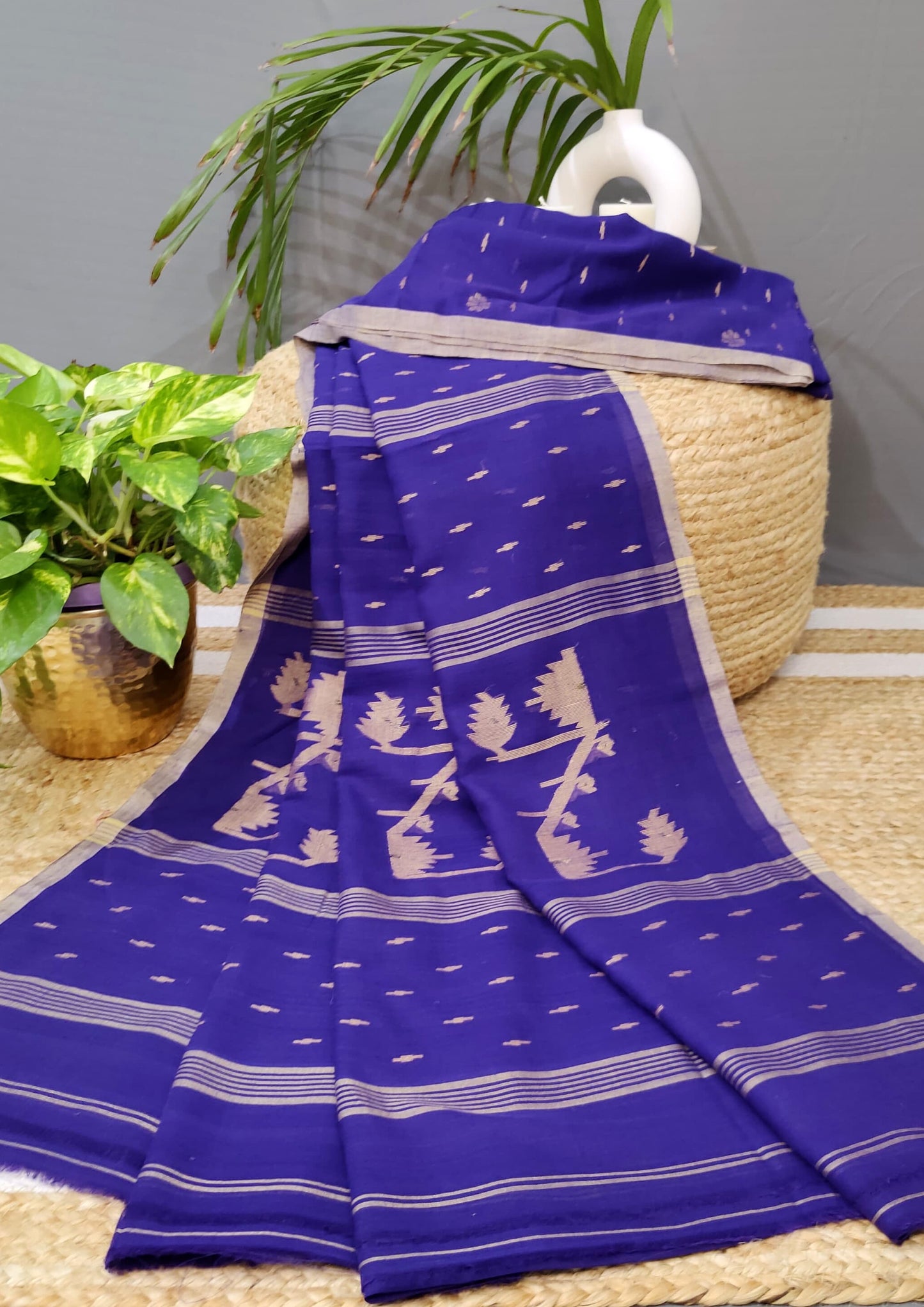 Cotton Jamdani Machi buti Saree- Purple