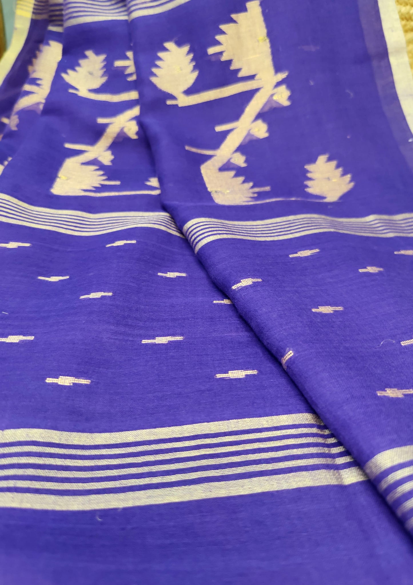 Cotton Jamdani Machi buti Saree- Purple