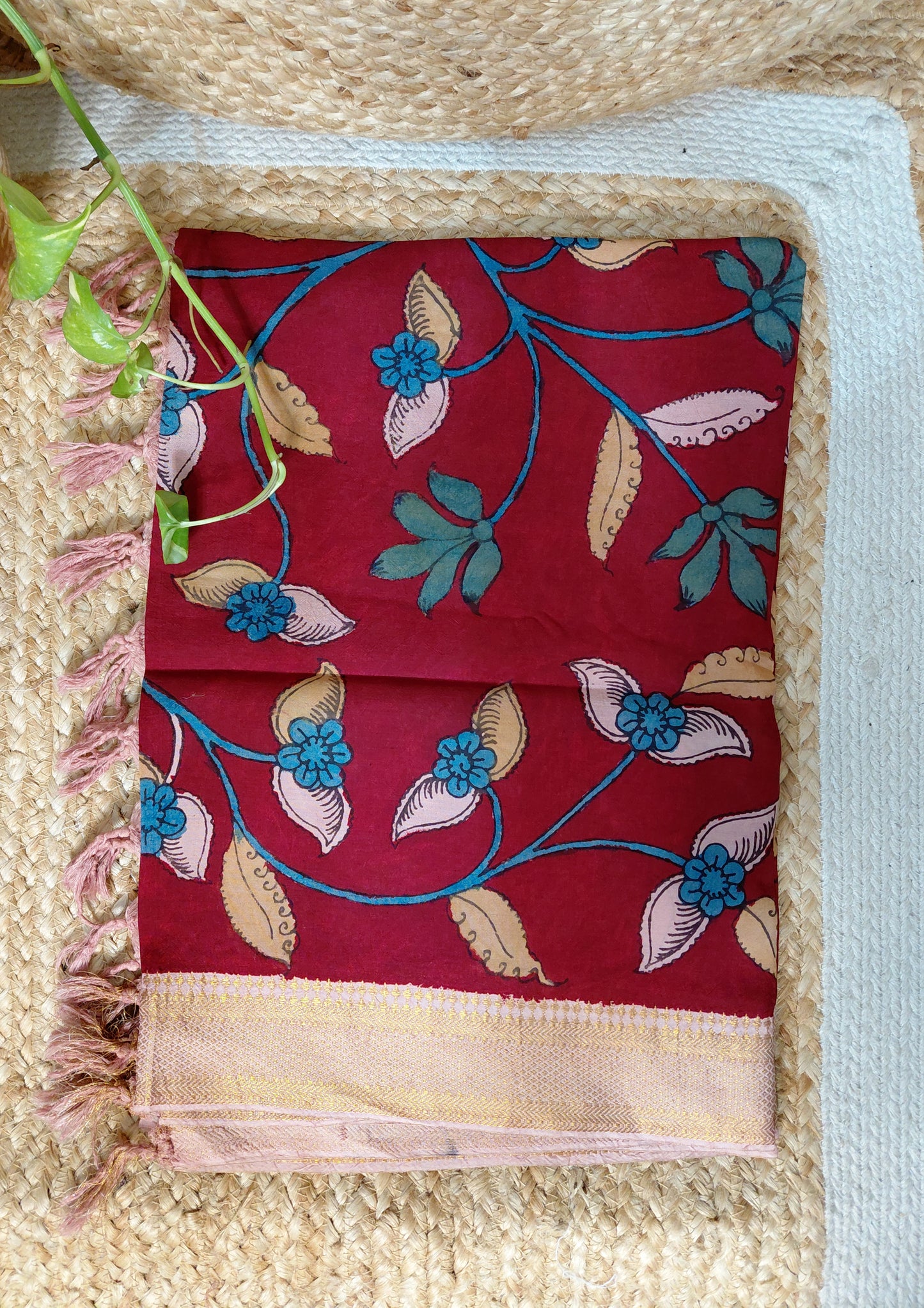 Kalamkari Handpainted Dupatta- Maroon K14