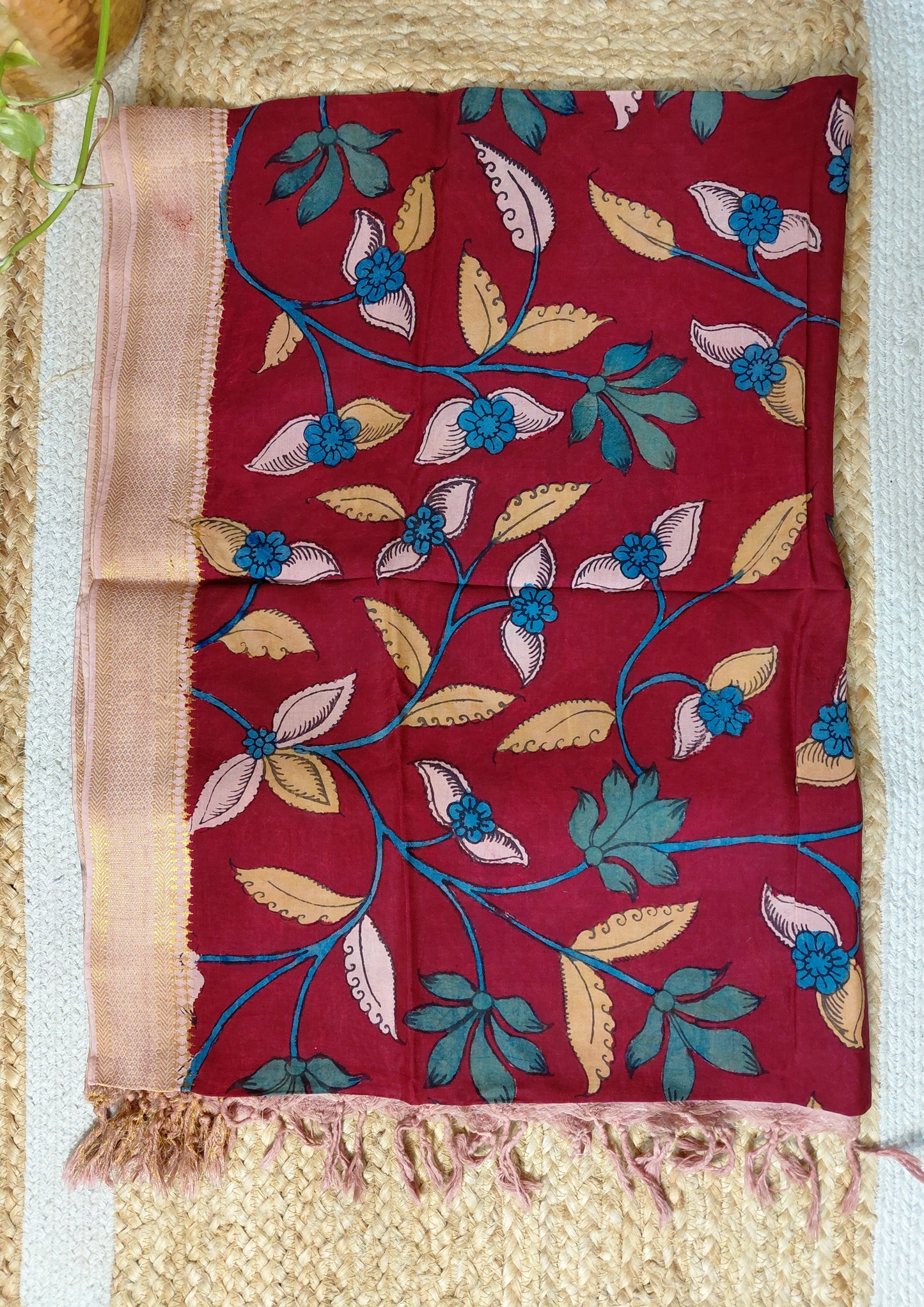 Kalamkari Handpainted Dupatta- Maroon K14