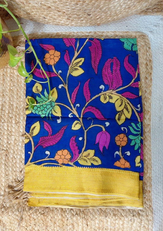 Kalamkari Handpainted Dupatta- Blue K15