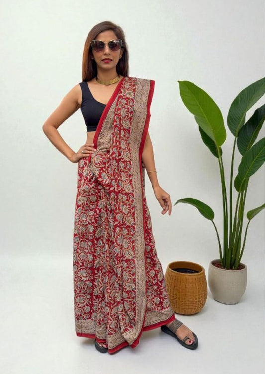 Handblock Printed Kalamkari Saree- HBK6