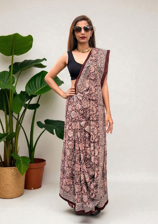 Handblock Printed Kalamkari Saree- HBK1