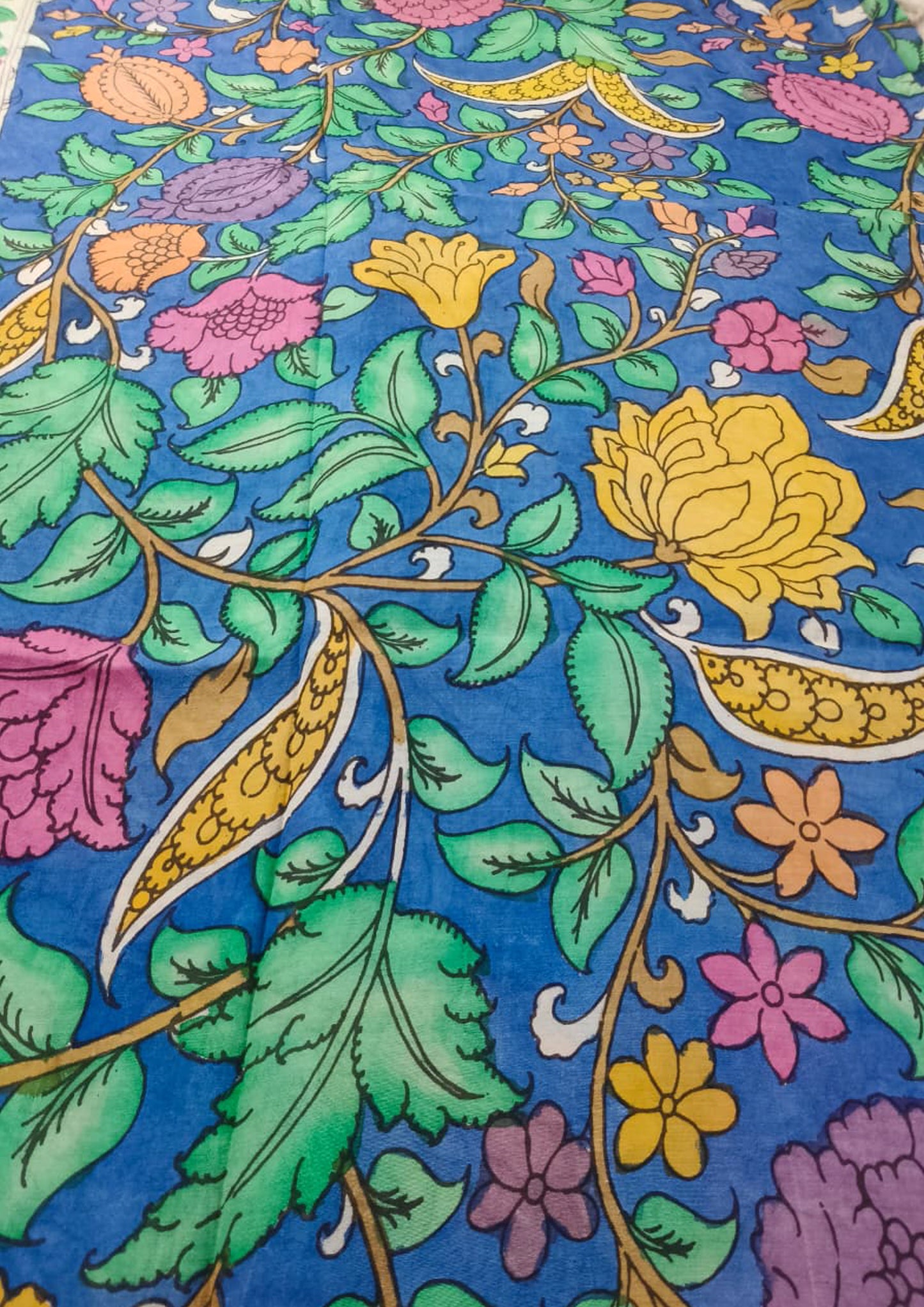 Handpainted Kalamkari Saree Cotton- Blue