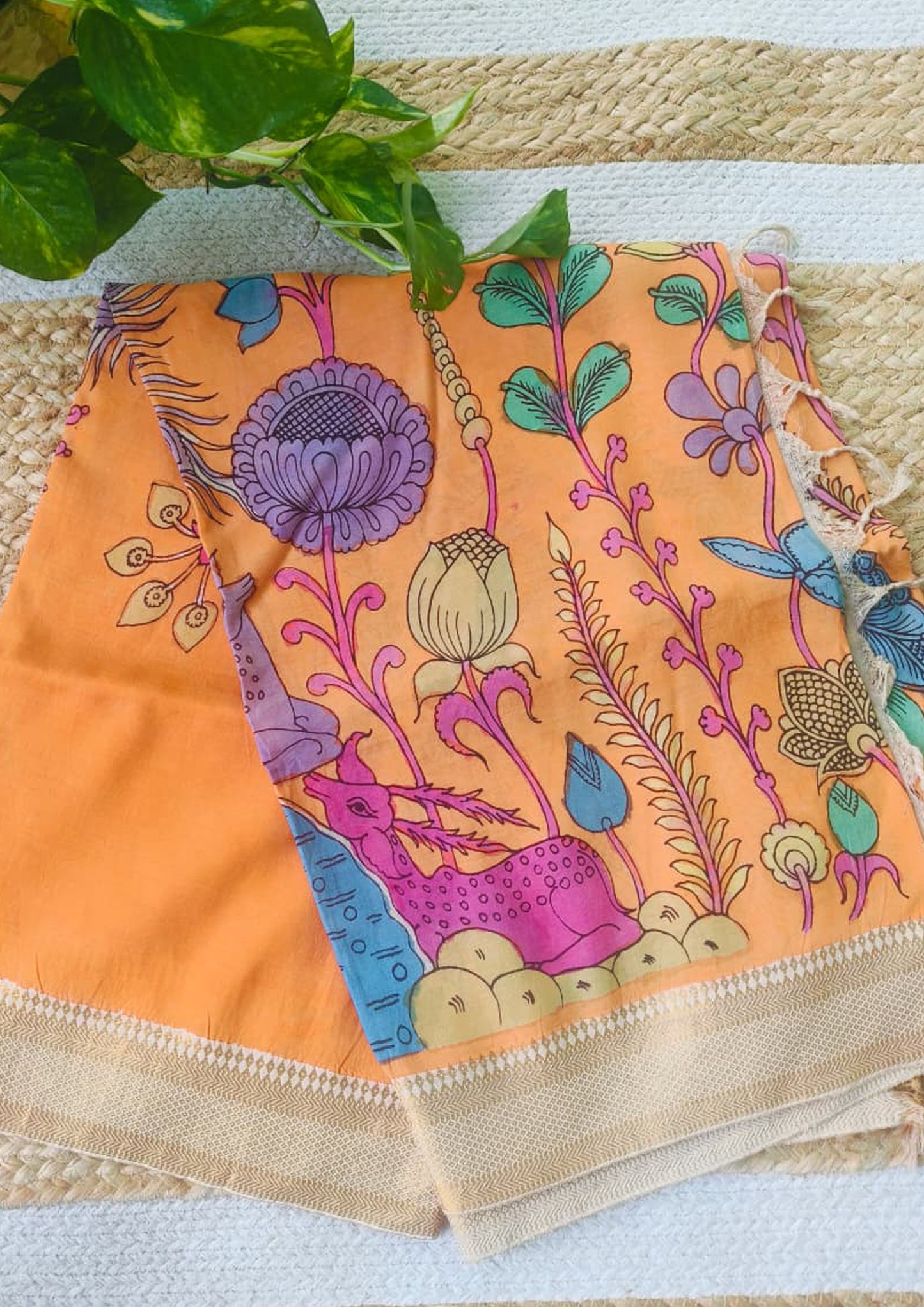 Kalamkari Dupatta- Orange K7