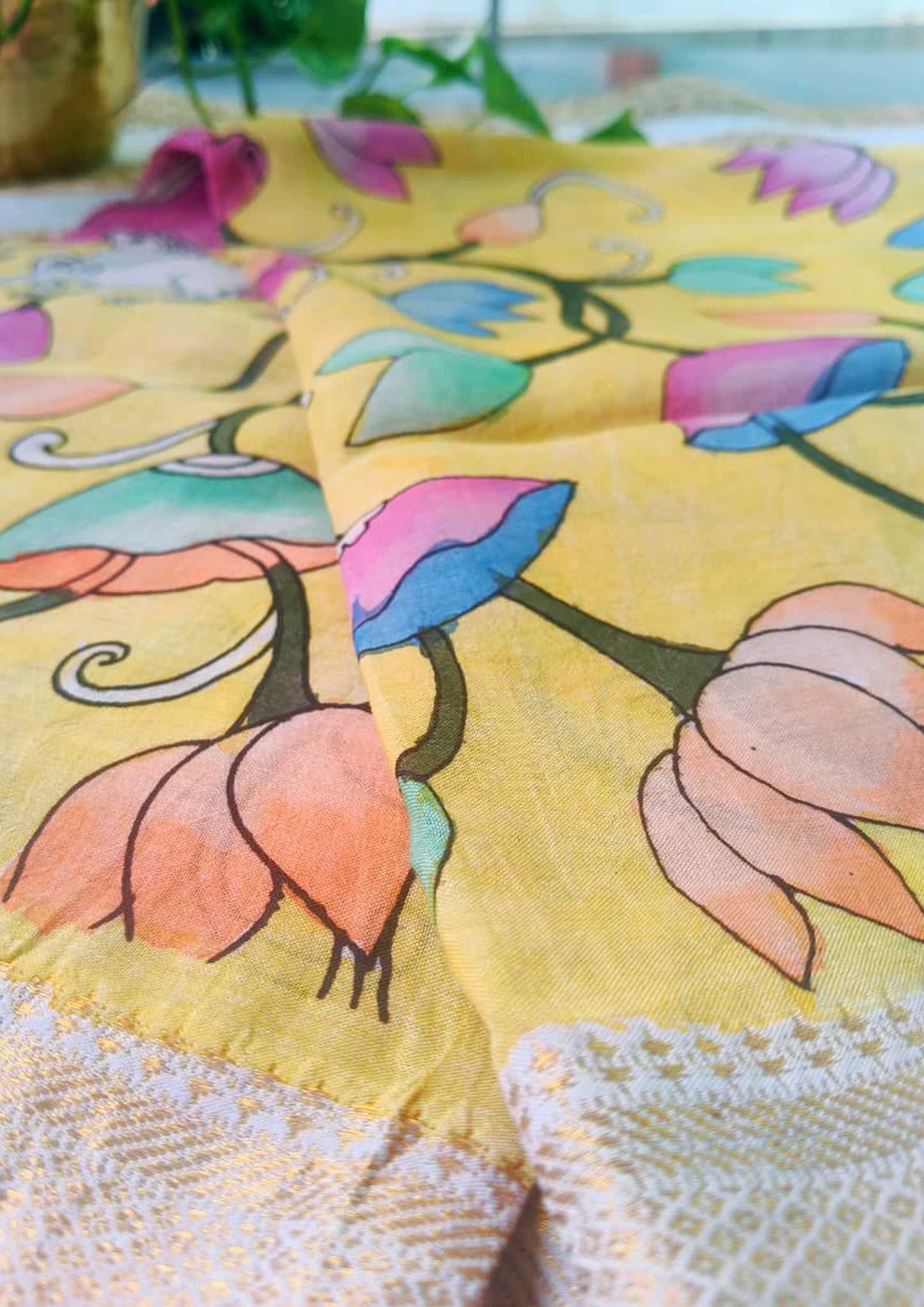 Kalamkari Dupatta- Yellow K9