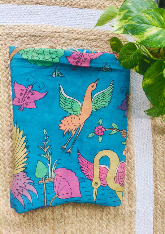 Kalamkari Saree Cotton- Blue & Yellow KS1