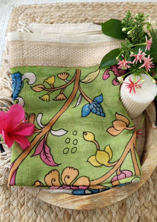 Kalamkari Dupatta- Green K3