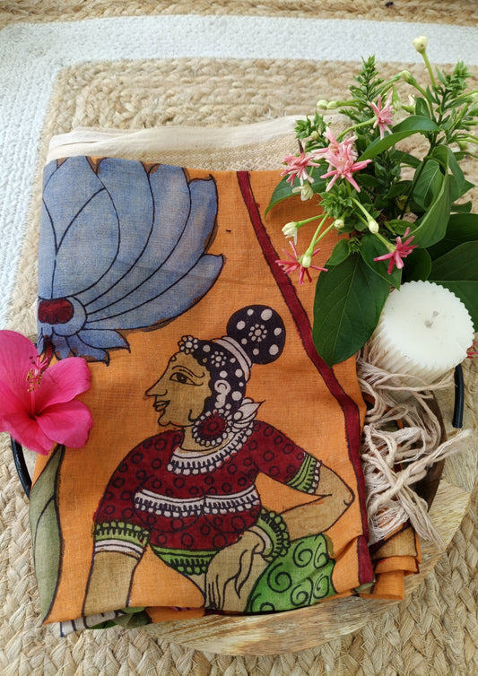 Kalamkari Dupatta- Orange K1