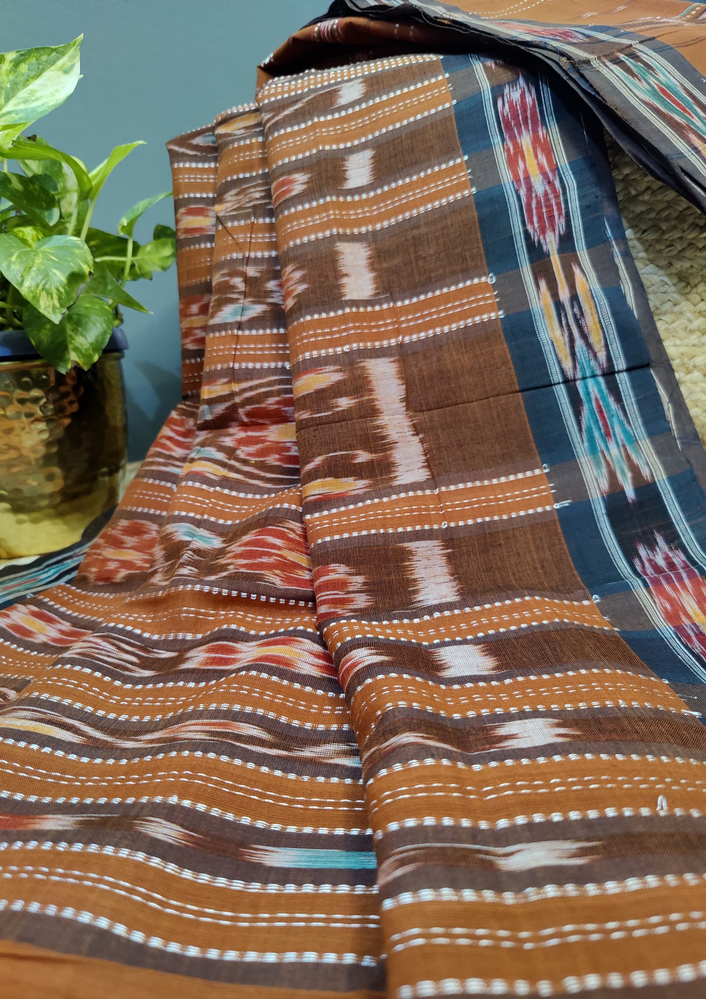 Khadi Ikat Cotton Saree- Brown 1