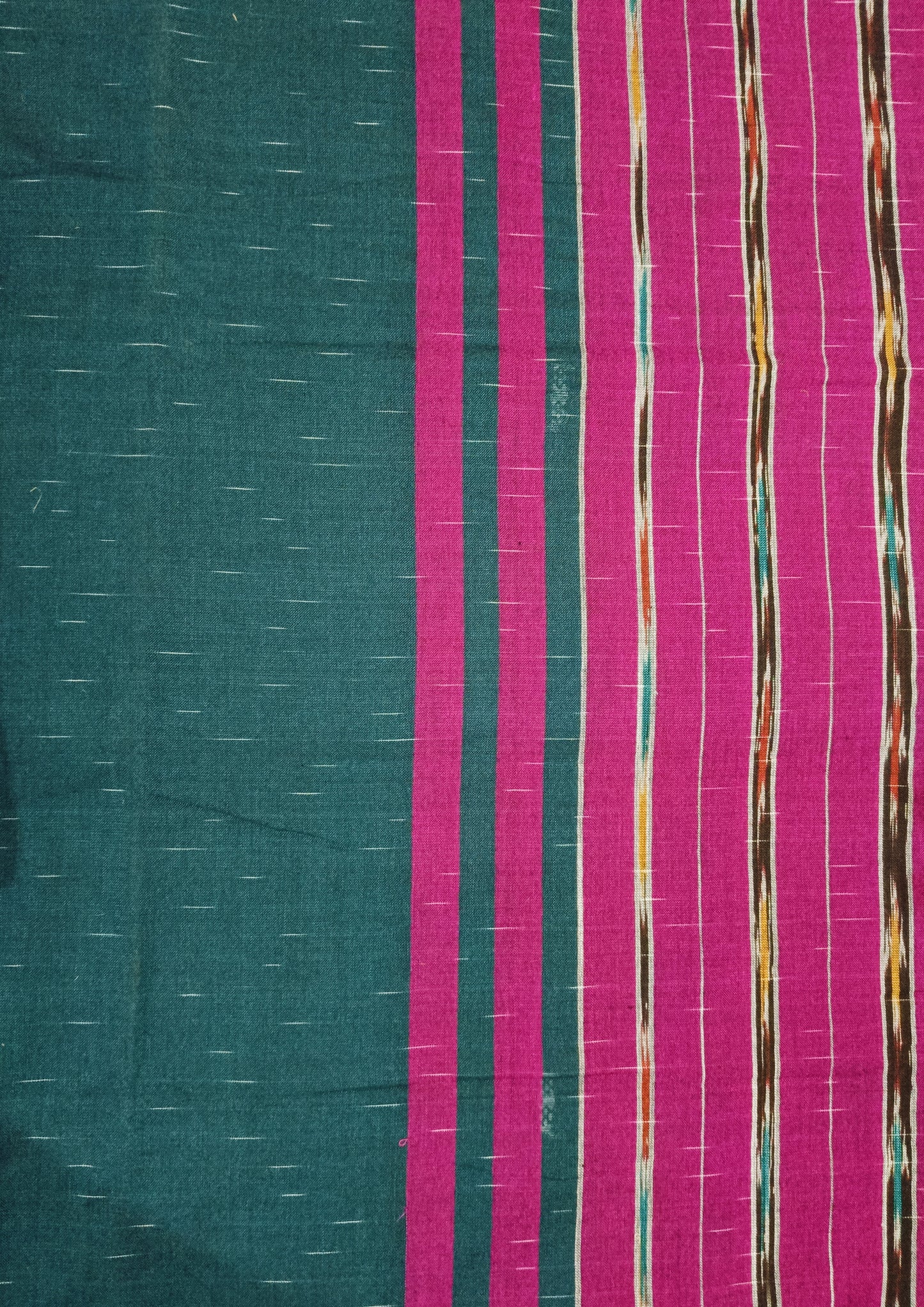 Khadi Ikat Cotton Saree- Dark Green & Magenta