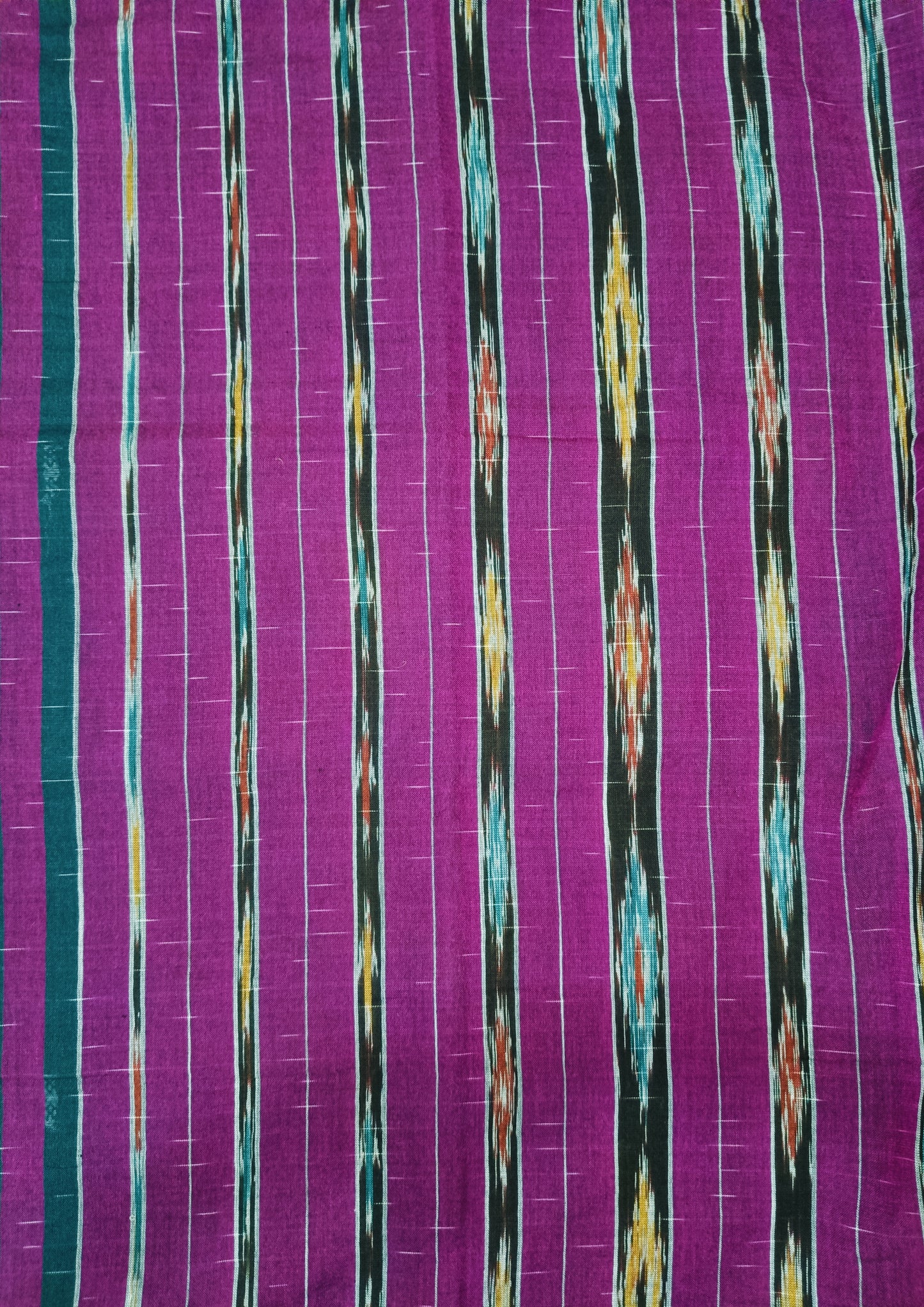 Khadi Ikat Cotton Saree- Dark Green & Magenta