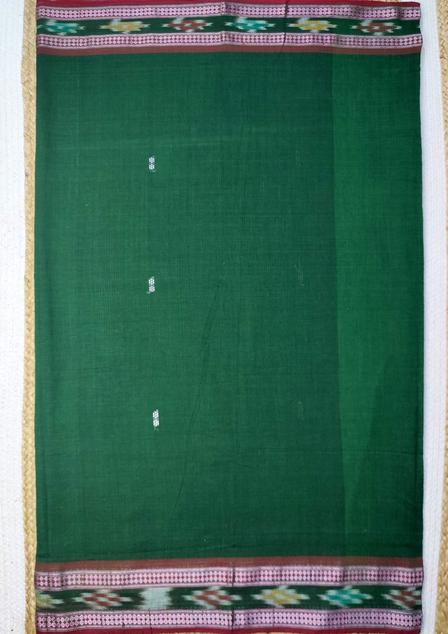 Khadi Ikat Cotton Saree- Green & Red
