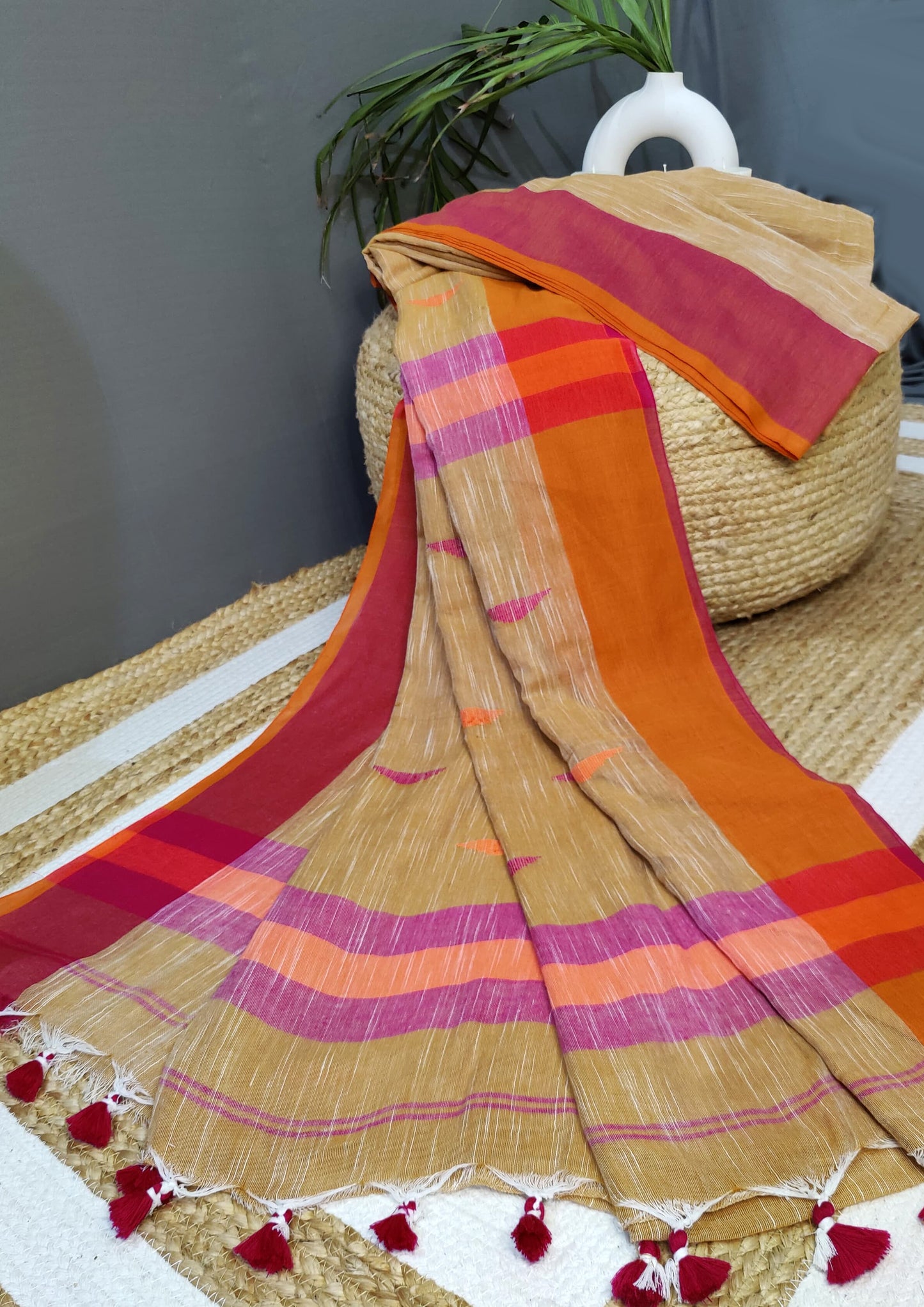 Khadi Linen Saree- Mustard Yellow