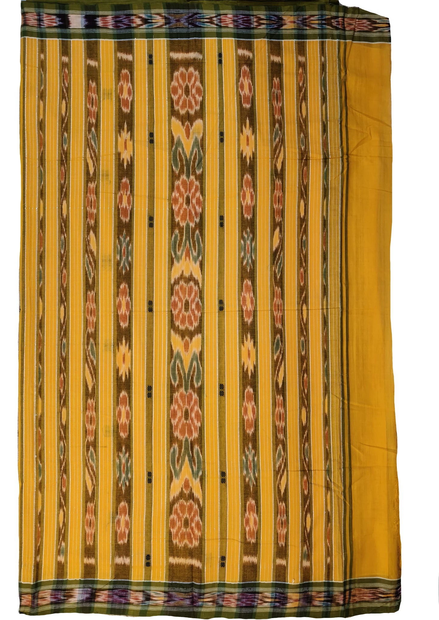 Khadi Ikat Cotton Saree- Mustard