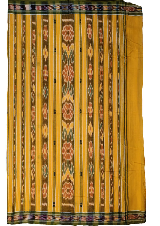 Khadi Ikat Cotton Saree- Mustard