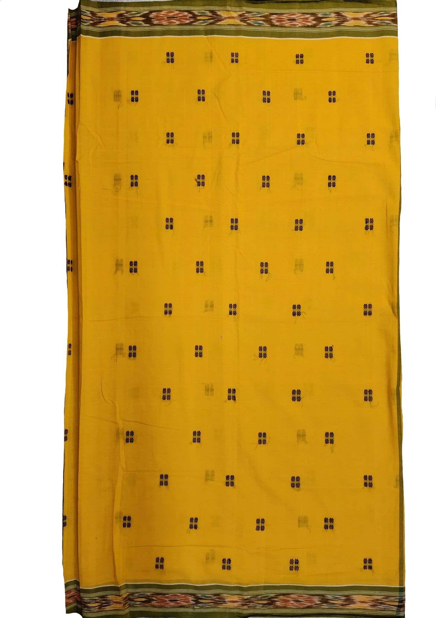 Khadi Ikat Cotton Saree- Mustard