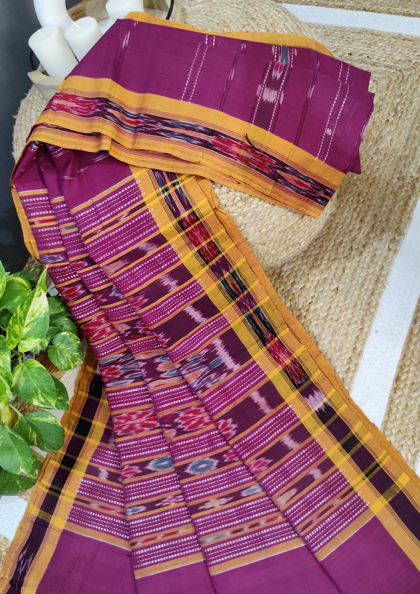 Khadi Ikat Cotton Saree- Pink 2