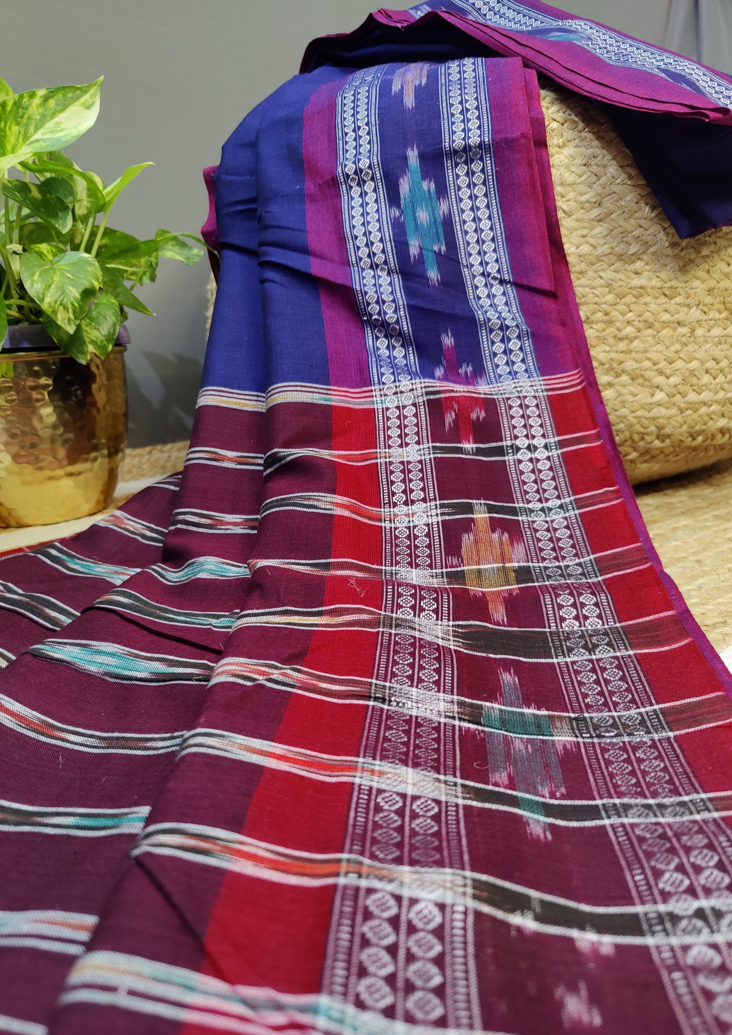 Khadi Ikat Cotton Saree- Purple