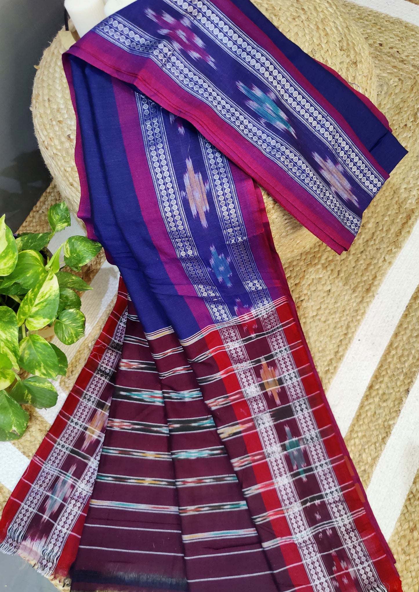 Khadi Ikat Cotton Saree- Purple