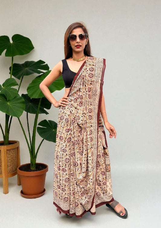 Handblock Printed Kalamkari Saree- HBK9
