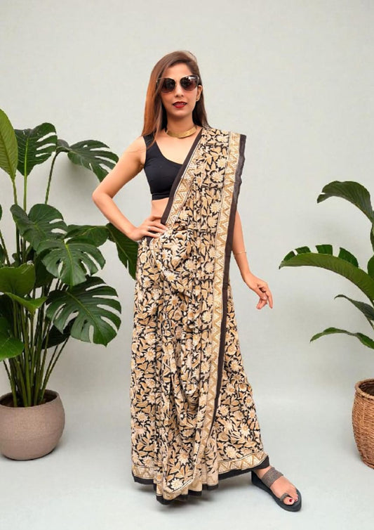 Handblock Printed Kalamkari Saree- HBK4