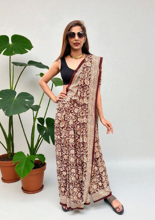 Handblock Printed Kalamkari Saree- HBK3