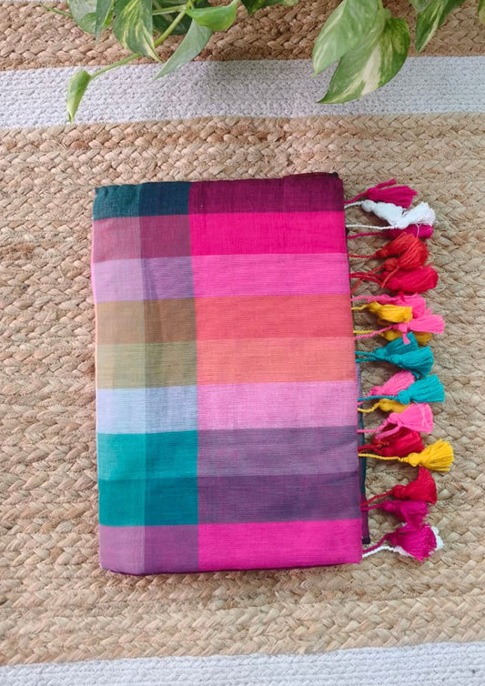 Cotton M12- Multicolor Checks Pink