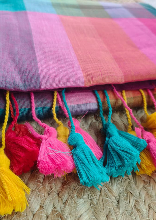 Cotton M12- Multicolor Checks Pink