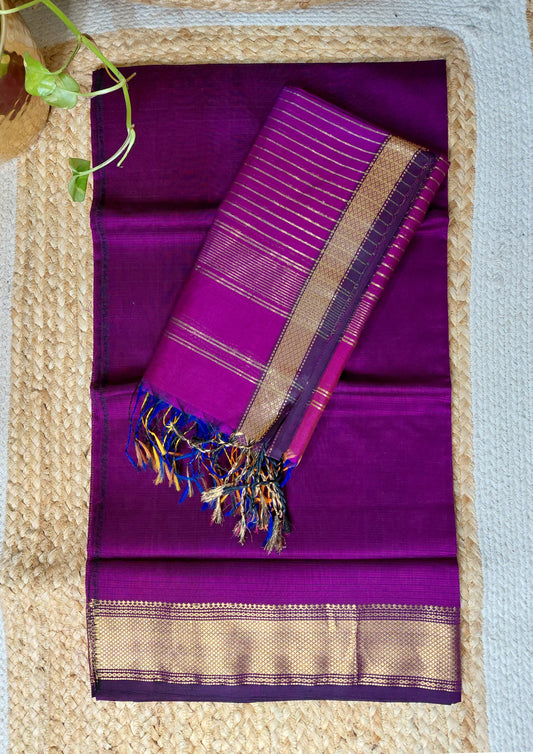 Maheshwari Silk Suit Set- Purple M22