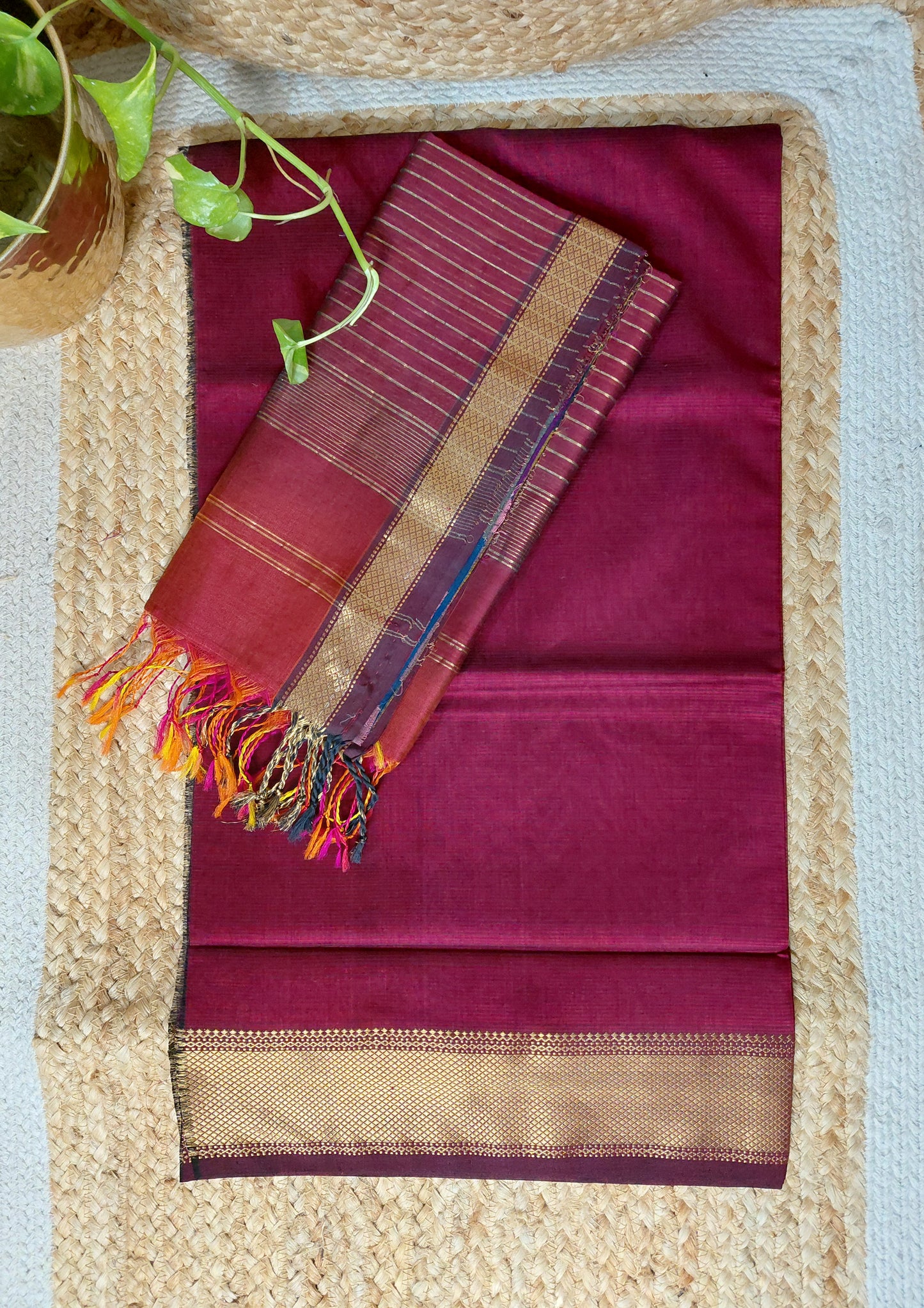 Maheshwari Silk Suit Set- Maroon M23