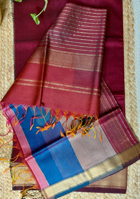 Maheshwari Silk Suit Set- Maroon M23