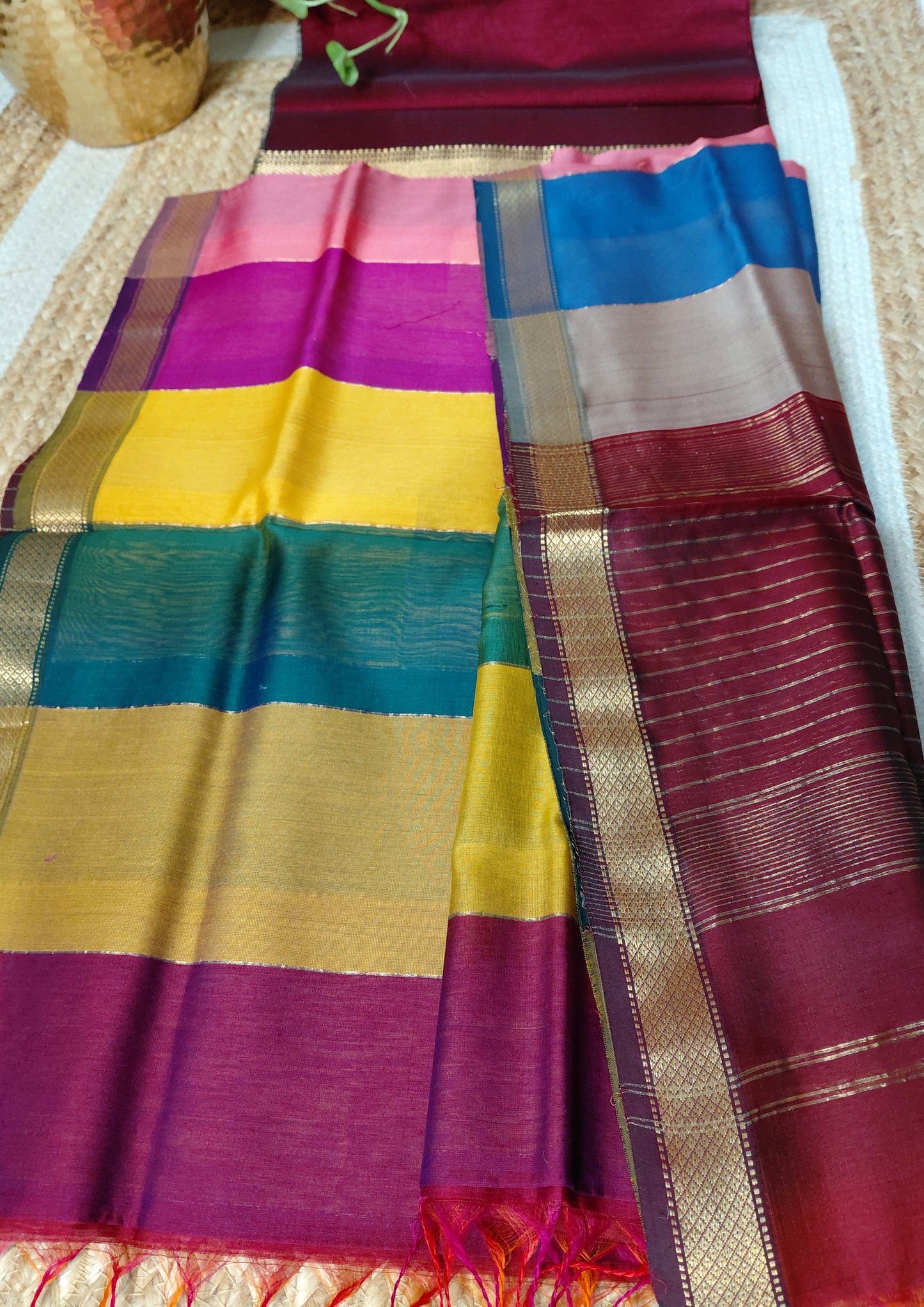 Maheshwari Silk Suit Set- Maroon M23